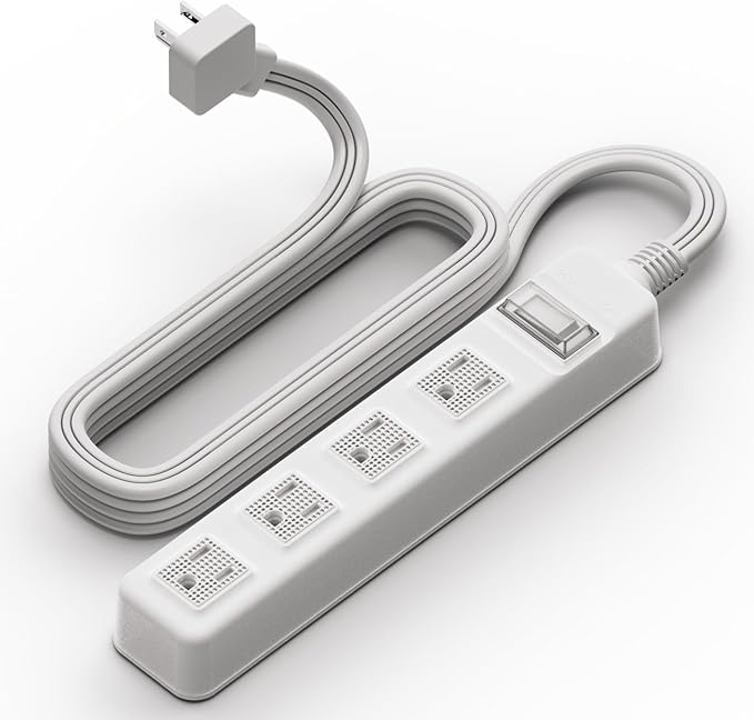 S.O.V Splashproof IPX4 Power Strip, Patented Zero-Current Auto Shut Off, ETL Listed, 4-Outlet Flat Plug, White, 5ft Cord