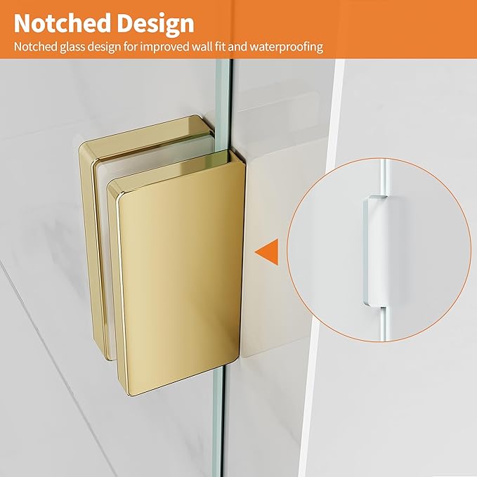 Shower Glass Panel, Fixed Shower Screen Panel with 3/8"(10mm) SGCC Ultra Clear Tempered Glass, Frameless Walk in Shower Door with Easy‑Clean Coating (Bright Gold, 28.5" W x 78.75" H)