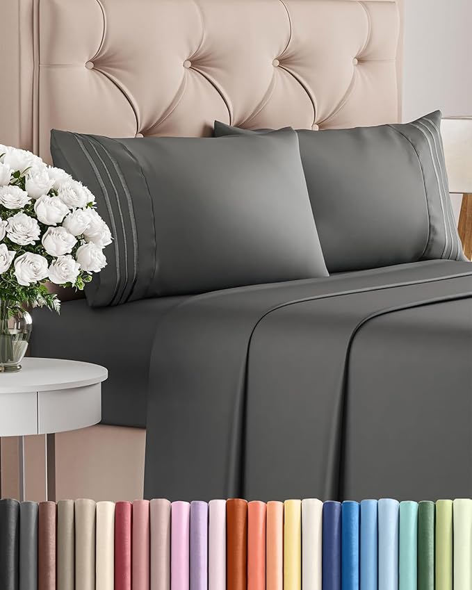 King Size 4 Piece Sheet Set - Comfy Breathable & Cooling Bed Sheets Set - Hotel Luxury Bedding for Women, Men, Kids, Teens, Boys & Girls - Deep Pockets, Ultra-Soft, Wrinkle Free - Oeko-Tex - Charcoal