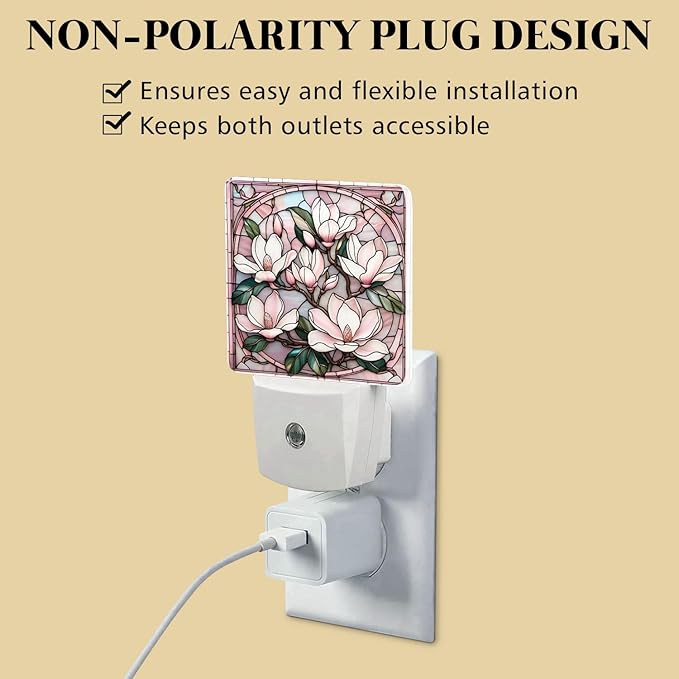 PODMemory Magnolia Stained Glass Night Lights Plug into Wall for Room, Magnolia Night Light LED for Bedroom