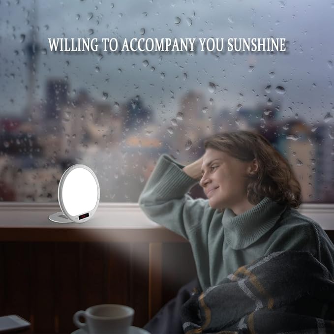 JUXLamp Light Therapy Alarm Clock Wake up Light 10000 lux Sunrise lamp Bright Light Alarm Clock APP Control Built in Lithium Battery Portable for Travel