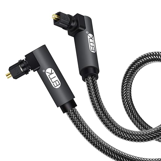 EMK 【Upgraded】 Double 90 Degree Optical Audio Cable Free-Rotating Toslink Plug Nylon Braided S/PDIF Digital Right Angle Optical Male to Male Cable for Home Theater,Sound Bar,TV(3.3ft/1m)