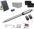 JUJIANG C01 Solar Gate Opener with Batteries & Solar Panel for Single Swing Gates Up to 440lb 12FT Automatic Gate Openers with Remote Complete Kit Light Duty Automatic Gate Openers Solar Powered