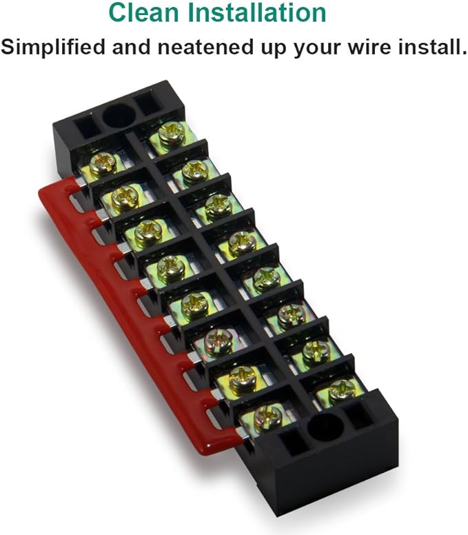 MILAPEAK 8pcs (4 Sets) 8 Positions Dual Row 600V 25A Screw Terminal Strip Blocks with Cover + 400V 25A 8 Positions Pre-Insulated Terminals Barrier Strip (Black & Red)