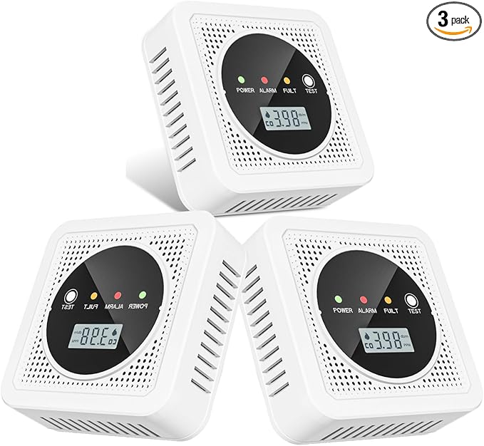 3 Packs,2-in-1,Smoke Carbon Monoxide Detector,Carbon Monoxide Detector,Smoke Alarm,CO Alarm, 85 db Sound,Battery Powered CO Alarm with LEDs,LCD Digital Screen,Test Button,3 Packs