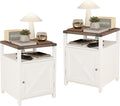 HOSEOKA Farmhouse Nightstand Set of 2 with Charging Station, Rustic End Table Bedroom with Storage Living Room Side Table White Night Stand Industrial Bedside Bed Table with USB Ports and Outlets