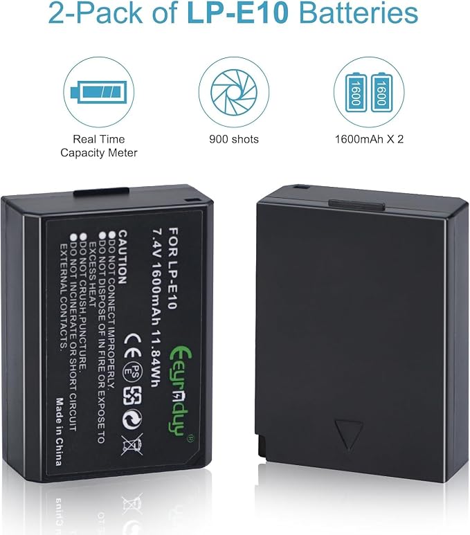 2-Pack of LP-E10 Batteries for Canon EOS Rebel T7 T6 T5 T3, Kiss X50 X70 - Image 5