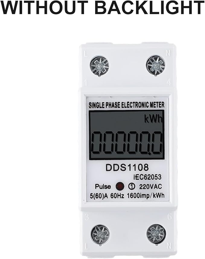 Digital Energy Meter LCD Display 50A 60A Single Phase Power Monitor Electric Consumption Meter with Backlight LED Pulse Indicator for Industrial Commercial Use(Without backlight)