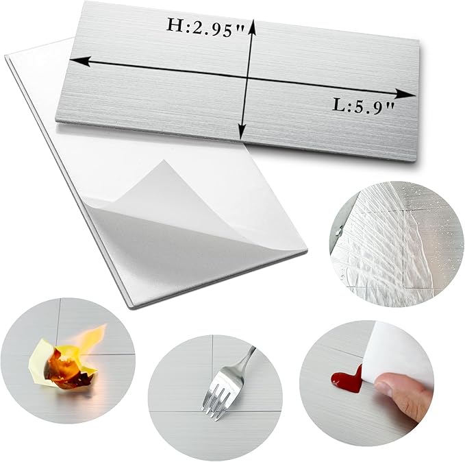 AULIGET 100-Piece Peel and Stick Backsplash Metal Tile, 3" x 6" Stick on Tiles for Backsplash Kitchen, Bathroom, Laundry Room, Camper, Fireplace
