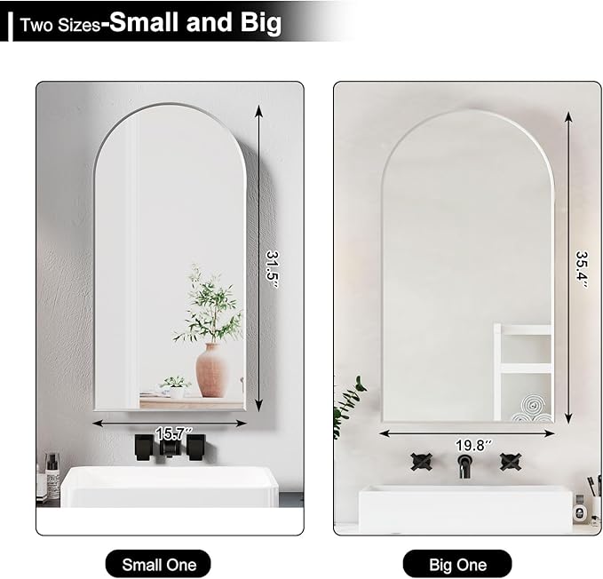 Arched Medicine Cabinets with Mirror,Medicine Cabinet for Bathroom, Arch Medicine Cabinet with Storage,Brushed Nickel Mirror Cabinet,Wall Mounted Only,20x36Inch