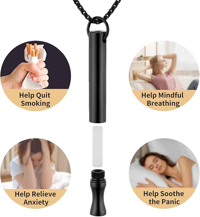 Replace Bad Habit Flavored Air Necklace with 12pcs Refillable Cores in 4 Flavors, Habit Support Refreshing Necklace for Stress Relief Sensory Fidget for Adults (Black)