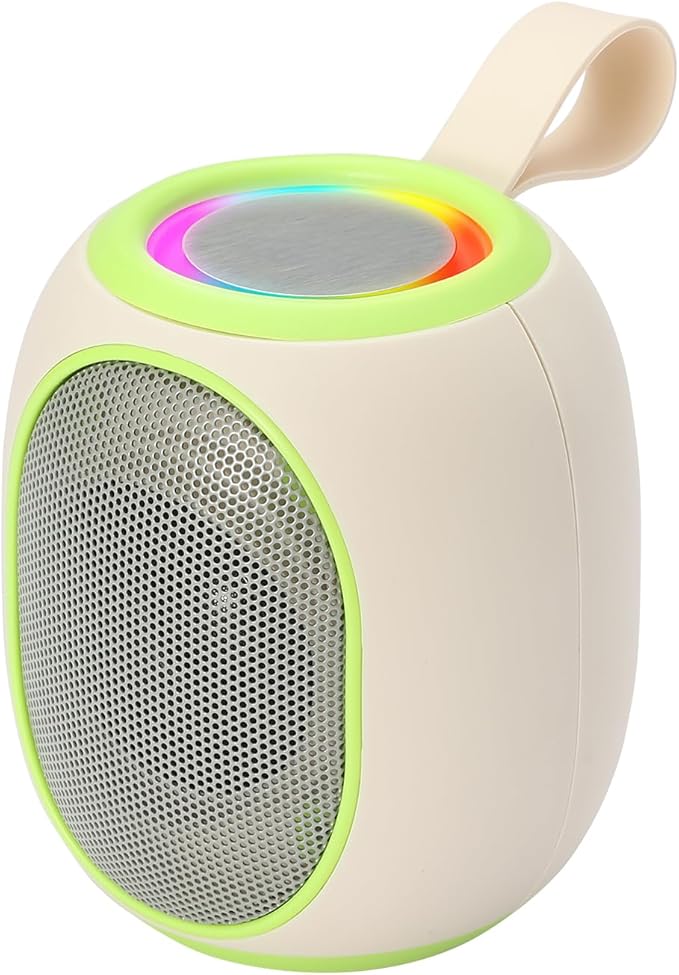 Portable Bluetooth Speaker – 8W HD audio quality, TWS stereo pairing, LED light show, compact and portable, suitable for outdoor use, can be used in cars, travel and parties, a cool teen gift(Beige)