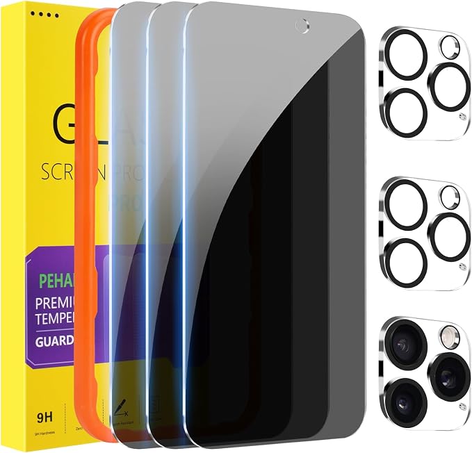 PEHAEL 3+3 Pack for iPhone 16 Pro Privacy Screen Protector by PEHAEL