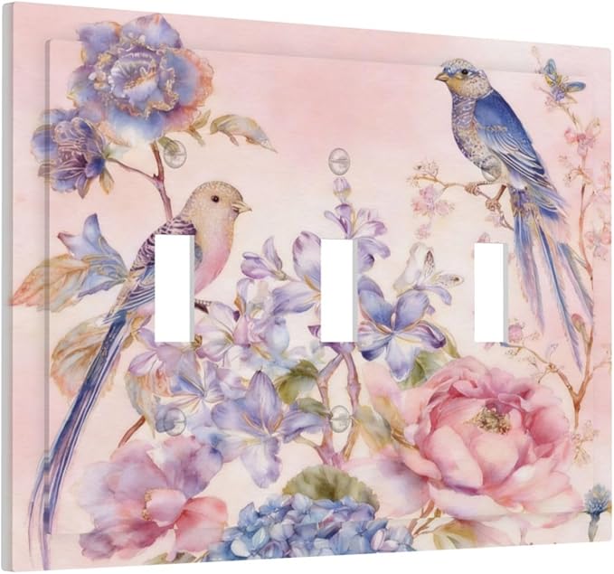 Bvtewkhz Floral Birds Morris 3 Gang Triple Toggle Decorative Outlet Covers Light Switch Plate Electrical Receptacle Switchplate For Bathroom Kitchen Bedroom