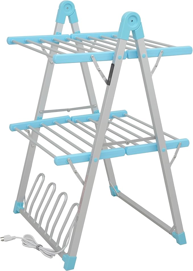 SHARNDY Electric Heated Clothes Drying Rack,Foldable Heated Garment Dryer with Timer Shut-Off Laundry Rack for Clothes Shoes Socks,Aluminum Alloy,Blue,Plug & Play,(39.37x25.98x23.82in)