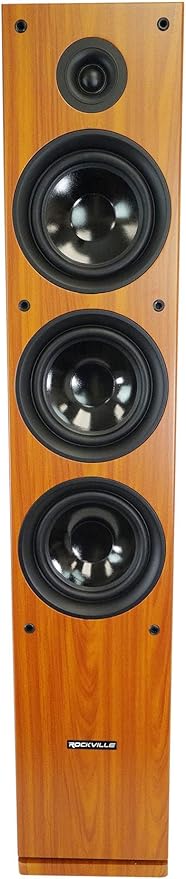 Rockville RockTower 68C Passive Tower Speaker, 8 Ohm, Classic Wood Grain, 500W Peak, 3-Way, Dual 6.5", MDF Cabinet, Detachable Grille, for Home Audio