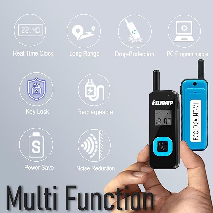 ELIDAIP T-M1 Super Mini Walkie Talkie for Adults,Portable Two Way Radios with Earpiece,Small 2 Way Radio for Restaurant, Workplace,Outdoor Sport,Hotel,Tourism,Skiing, Hiking,Supermarket,Black 2 Pack
