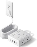15Ft Long Extension Cord, Surge Protector Power Strip with 8 Outlets & 4 USB Ports (2 USB C), Flat Plug Power Strip Wall Mountable, Desk Charging Station for Home Office, College Dorm Room Essentials