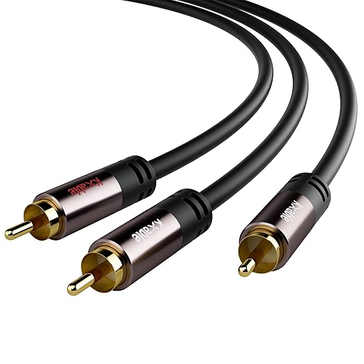 Kxable RCA Y-Adapter Splitter Cable 50 Feet, 1 RCA Male to 2 RCA Male Stereo Audio Subwoofer Cable, Bi-Directional, for Home Theater, Hi-Fi System, Amplifier, Speaker, 24K Gold Plated, OD:5.0MM