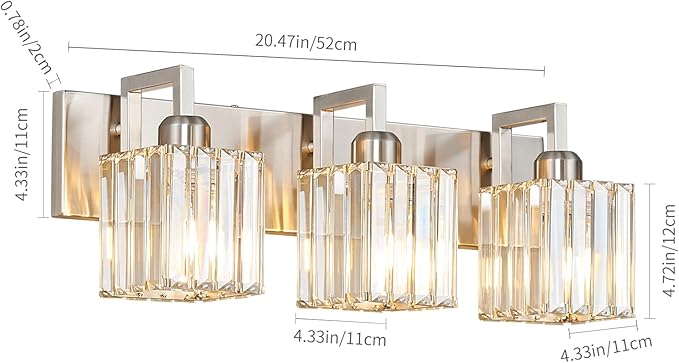 FDPBY Modern Bathroom Vanity Light 3-Lights Brushed Nickel Vanity Light Crystal Wall Light Bathroom Light Fixtures