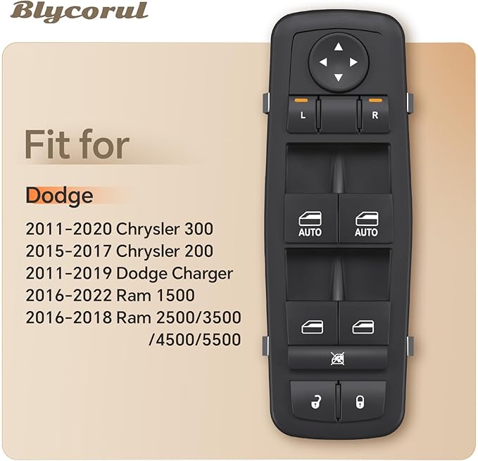Blycorul Master Power Window Switch Driver Side Replacement for 2011-2020 Chrysler 300 Chrysler 200, 2011-2019 Dodge Charger, 2016-2022 Ram 1500/2500/3500 - Replaces OEM 68139805AB, 56046823AE
