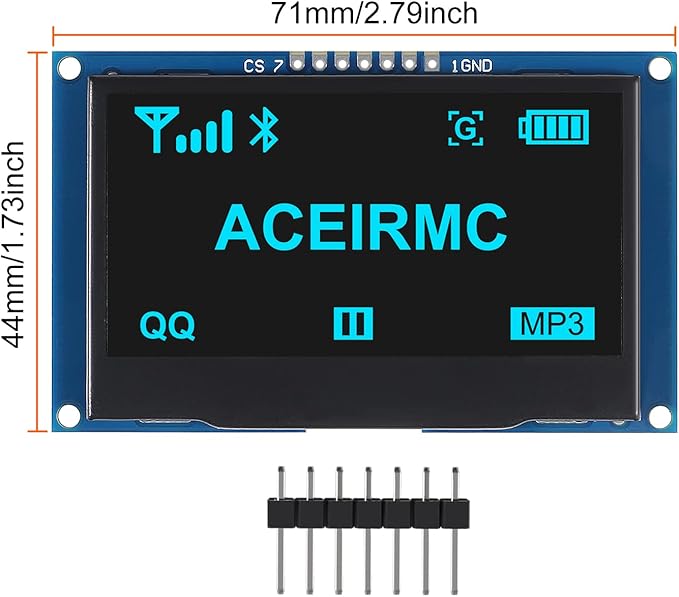 ACEIRMC 2.42 inch 128x64 OLED LCD Display Module SSD1309 7 Pin SPI/IIC I2C Serial Interface for Arduino UNO R3 (Blue)