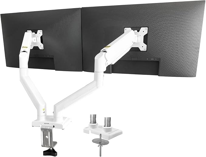 XEVKZO Dual Monitor Arms, Gas Spring Monitor Arms for 2 Monitors up to 34" Curved/Flat, 22lbs per Arm, VESA Mount 75x75 100x100mm, C-Clamp & Grommet Base, Adjustable Tilt/Swivel/Rotation White