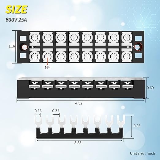Joinfworld Terminal Block 25A 600V Dual Row Screw Terminal Strip with Cover, 8 Position Pre-Insulated Wire Terminal Block with Jumpers - 4 Pack