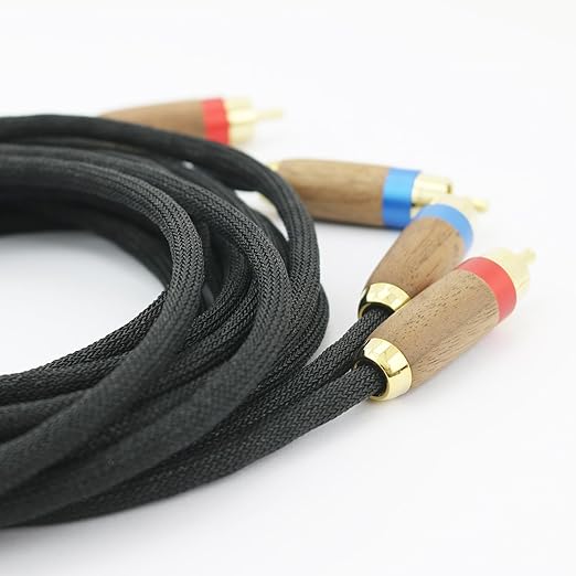 NewFantasia Audiophiles 2RCA Male to 2RCA Male Stereo Audio Cable HiFi System Interconnect Cable 6N OCC Copper Silver Plated Cord Walnut Wood Shell 2 RCA to 2 RCA 1.5m 4.9ft