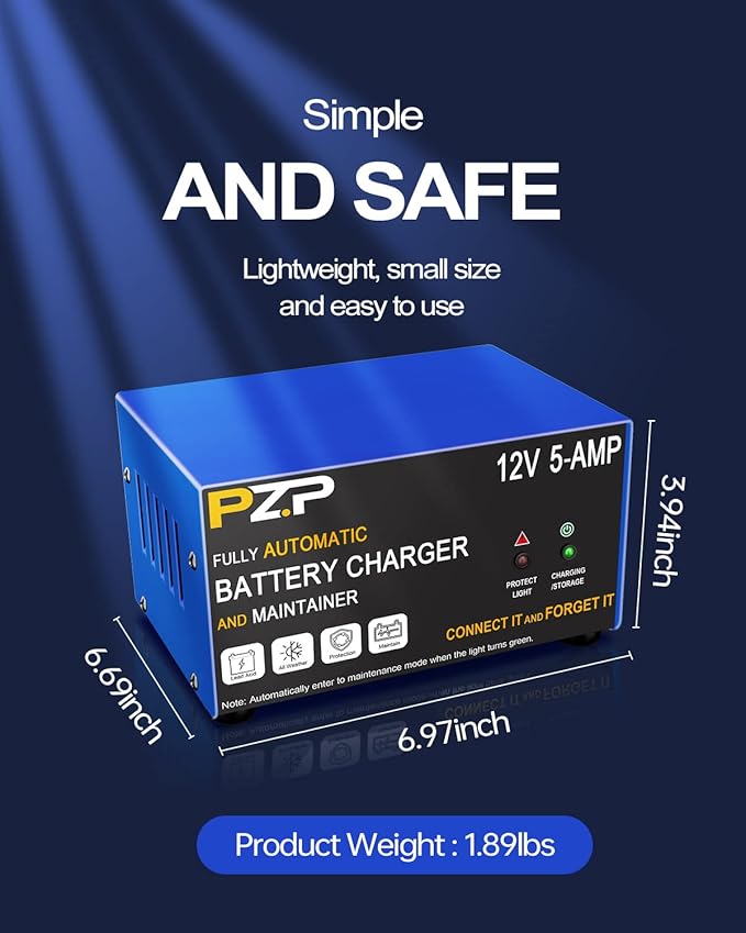 12v Smart Car Battery Charger, 5Amp Fully-Automatic Trickle Charger, Battery Desulfator with Auto Repair, 12 Volt Battery Maintainer, Winter Mode, Suitable for AGM, Deep Cycle, Lawn Mower, RV