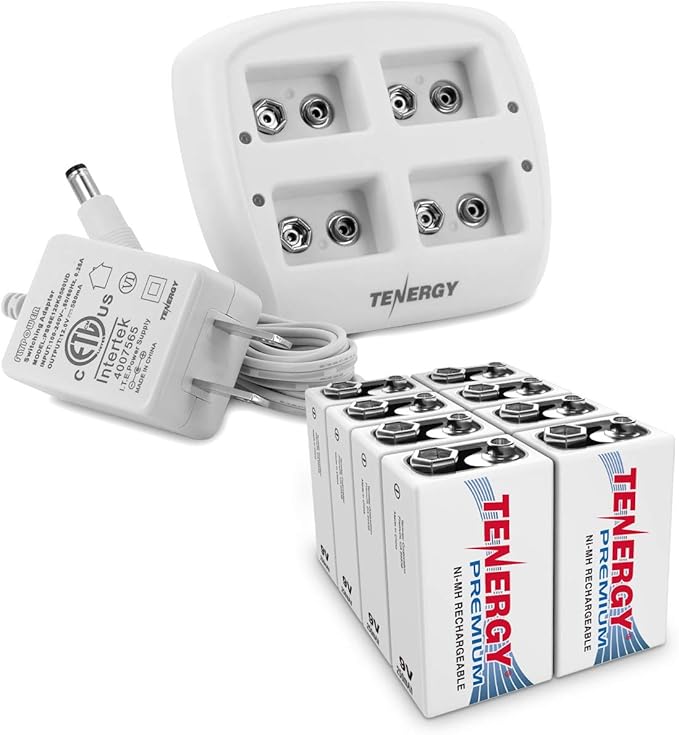 Tenergy TN136 4 Bay 9V Smart Charger with 4 Pieces Tenergy Premium 9V NiMH Rechargeable Batteries