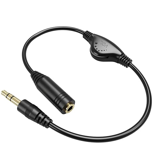PChero 3.5mm Male to Female Stereo Audio Extension Adapter Cable with Volume Adjustment Control - 10inch