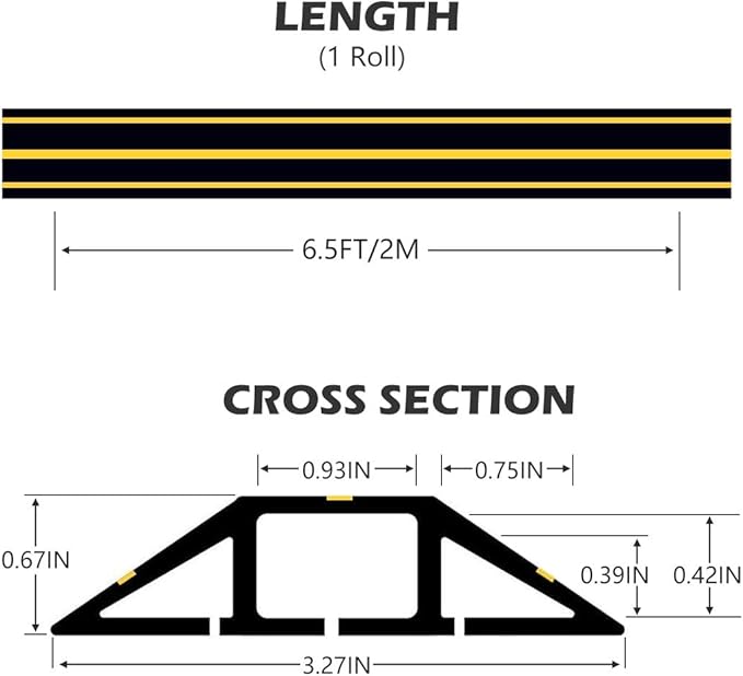 6.5Ft Cord Covers for Wires on Floor, 3-Channel Floor Cord Cover with Anti-Slip Base & Yellow Warning Strips, Extension Cord Covers for Floor, Ideal for Home, Office, Outdoor Use