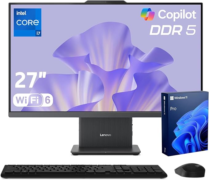Lenovo IdeaCentre Business Computer All-in-One PC, 27" FHD 100Hz Display, Intel Core i7-13620H, 16GB DDR5, 1TB SSD, Wi-Fi 6, Windows 11 Pro with AI & Microsoft Copilot, Wireless KB & M, Grey