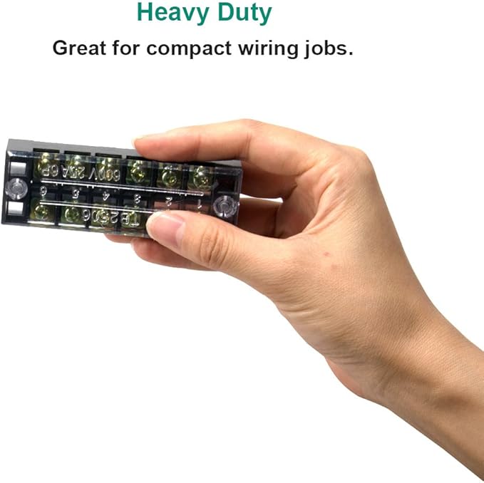 MILAPEAK Terminal Block and Strip - 5pcs 6 Positions 600V 25A Dual Row Screw Terminal Strip with Cover + 10pcs 400V 25A 6 Positions Pre-Insulated Terminal Barrier Jumper Strips Black & Red