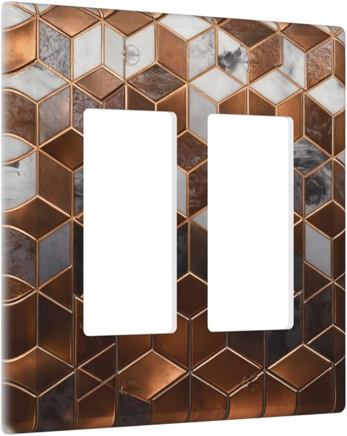 Bvtewkhz Brown Abstract Luxury Modern Geometric Cubic Marble 2 Gang Double Rocker Decorative Light Switch Covers Electrical Faceplate Switch Plates for Bathroom Kitchen Home