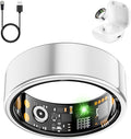 Smart Health Ring for Women Men, Fitness Tracker Ring with Heart Rate, Blood Oxygen, Sleep Tracker, Step Tracker, No Subscription Fee, IP68 Waterproof Smart Ring for iphone & Android (Silver, 13#)