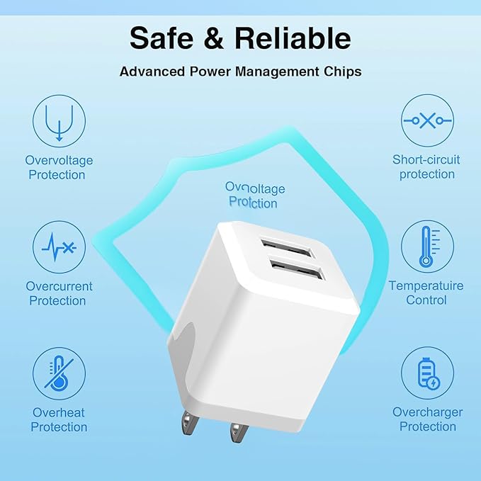 USB Wall Charger，Dual A USB Port Cube Power Plug Adapter，Fast Phone Charger Block Charging Box Brick for Phone 16 15 14 13 12 11 Pro Max 10 Se X 8 7 Plus,and More【2 Pack】