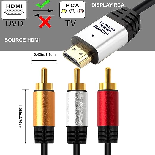 YOTETION 6FT HDMI to RCA Cable with IC, HDMI Male to 3-RCA SV AV Cable, 1080P for TV HDTV DVD