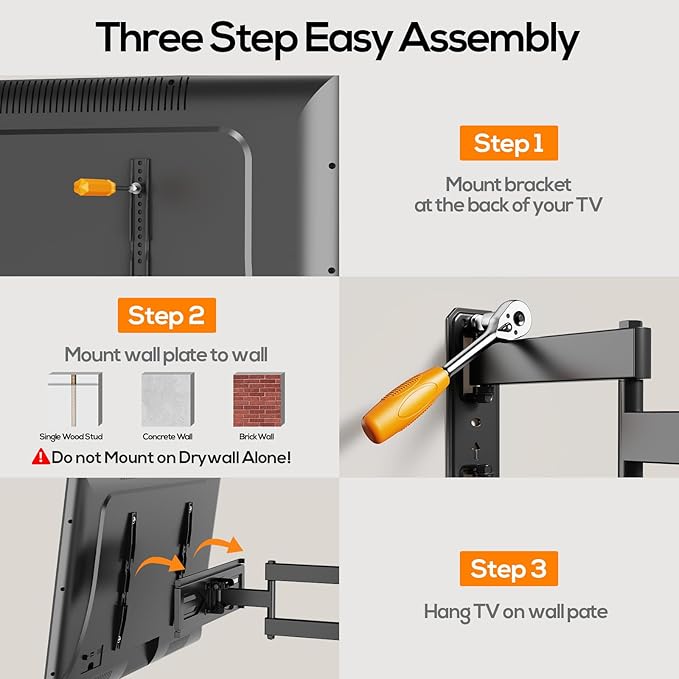 IWORKBOARD 40 43 50 55 inch Full Motion Corner TV Wall Mount for Most 32-65 inch Flat & Curved TVs, Articulating Swivel & Tilt TV Mount Bracket, up to 80 lbs,VESA 400x400mm, Single Stud Perfect Center