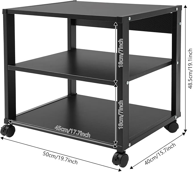 3-Tier AV Media Stand Rack, Black Rolling Stereo Audio Rack Stand with Wheels, Mobile & Space-Saving Design, Perfect for Speakers, DVD Players, Amplifiers (19.7 * 15.7 * 19.1in)