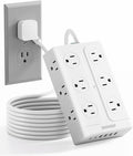 Zoxwzop Surge Protector Power Strip - 12 Outlets(1850W/15A) 6 USB Ports（2 USB C, 6FT Flat Plug Extension Cord, Wall Mount Multi Plug Outlet Extender, ETL Listed for Home, Dorm Room