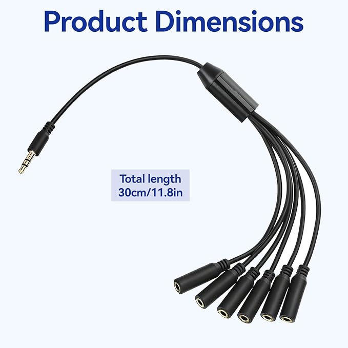 Xyembu 3.5mm Headphone Splitter, 1/8inch TRRS Male Stereo Jack to 6 Female, Headphone Headset Extender Cord, 3.5mm Splitter 1 to 6 Ways for Earphone, Headset, Laptop, Phone