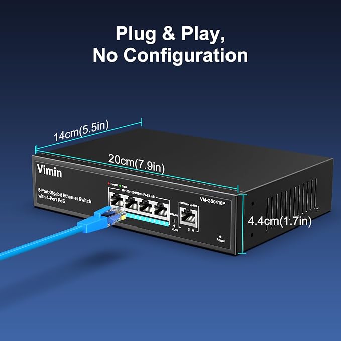 4 Port Gigabit PoE Switch with 1 Uplink Gigabit Ports, VIMIN 5 Port Unmanaged - Image 6