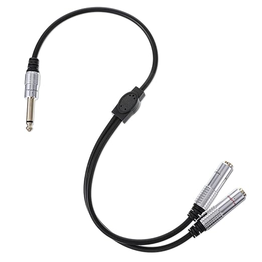6.35mm TS Guitar Signal Audio Y Splitter Cable, 1/4 Inch Mono Male to Dual Mono Female Jack Adapter with Gold Plated Connectors, Audio Y-Adapter for Microphone Speaker HiFi System Guitar(50cm/1.6ft）