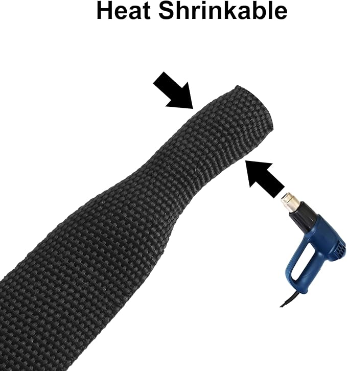 MECCANIXITY Braided Cable Sleeves Heat Shrinkable Fabric Sleeving, 5/8" 10ft Black 2:1 Ratio Heat Shrinkable Cord Protector for Harness Cable, Network Cable Protection, Cable Management