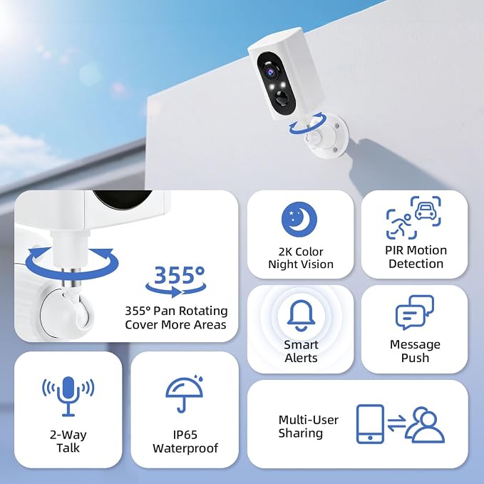 Security Cameras Wireless Outdoor 355° Pan Rotating 2K Color Night Vision - Image 2