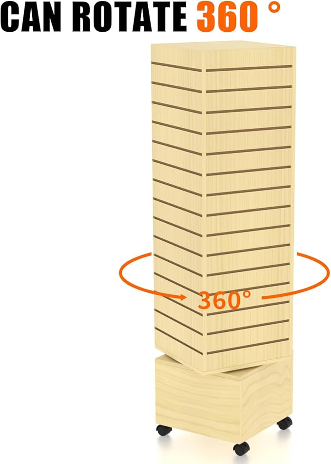 16" W * 16" D * 62" H - Maple Slatwall Tower, Four Panel Slatwall Retail Fixture, Rotating Retail Display Rack