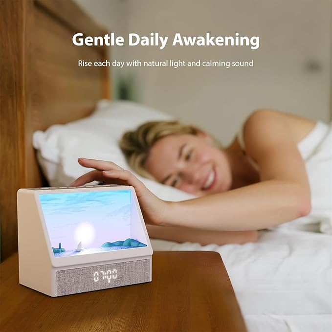 ZDAGELD Sunrise Alarm Clock with Wireless Speaker Sleep Sounds, Smart Wake Up Light for Natural Sunrise Sunset Simulation, Bedside Lamp with White Noise for Better Sleep, Ideal Gift