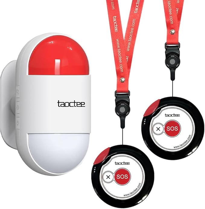Panic Button Alarm for Security Emergency Remote Panic Alarm Siren for Home Strobe Siren,Lightweight and Compact Button with Lanyard,Emergency Alert System for House Business Shop(Battery/USB)